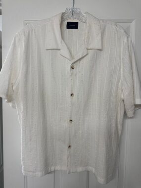 PacSun Cream Short-Sleeve Textured Button-Up Shirt